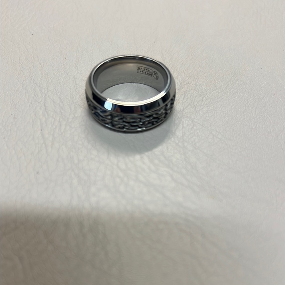 Silver and Black Textured Band Ring Jewelry